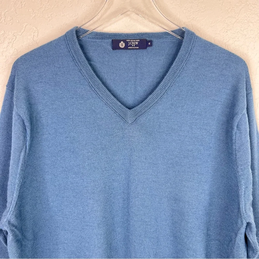 J. CREW Men’s Heather Blue 100% Merino Wool V-Neck Pullover Sweater XL